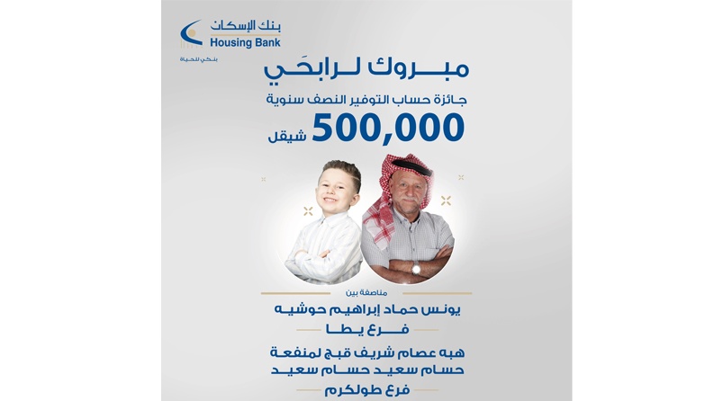 بنك الإسكان  فلسطين يعلن عن الفائزين بجوائز حسابات التوفير لشهر حزيران 2021 