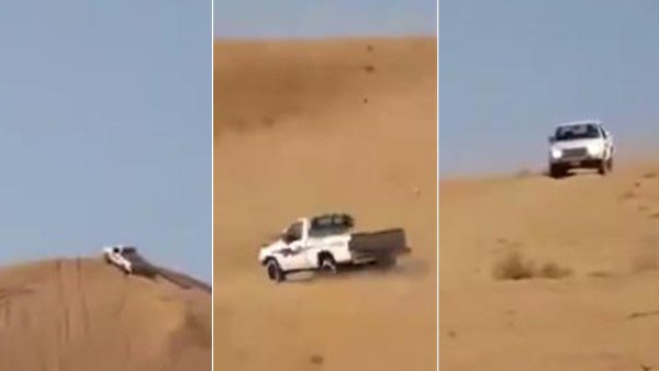 سعودي ينفذ تحدياً بصعود تل عمودي بسيارته