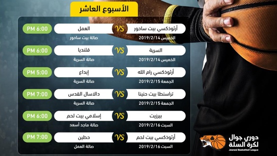الاتحاد الفلسطيني لكرة السلة يجدول مباريات الاسبوع العاشر لدوري جوال