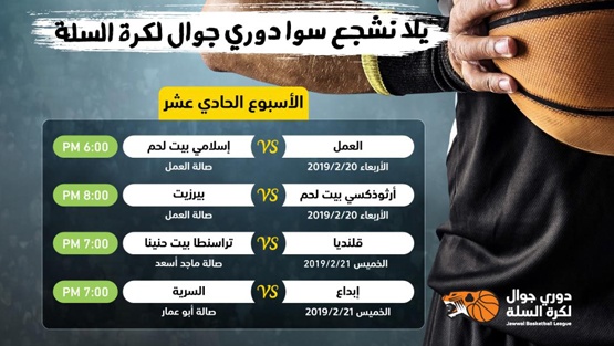 الاتحاد الفلسطيني لكرة السلة يعلن جدول مباريات الاسبوع الـ11 لدوري جوال