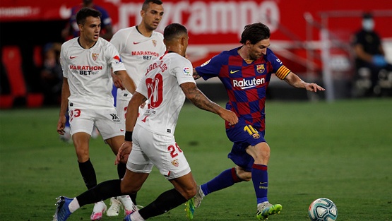 رقم سلبي لبرشلونة بعد التعادل مع اشبيلية