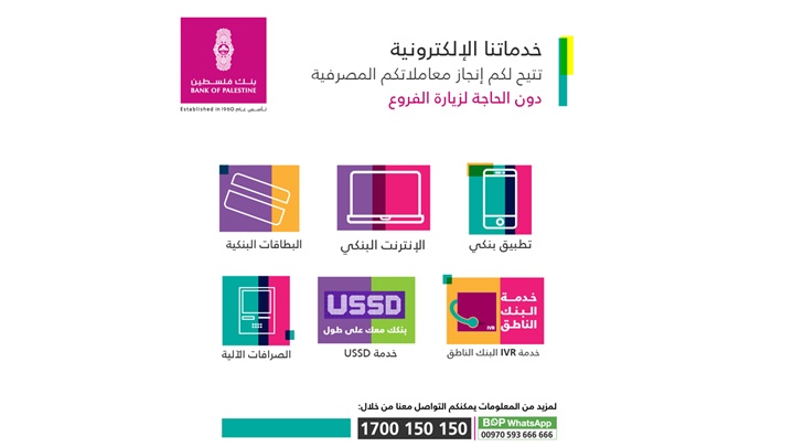 بنك فلسطين يعزز من خدمات الإلكترونية للتسهيل على العملاء في ظل الإغلاق